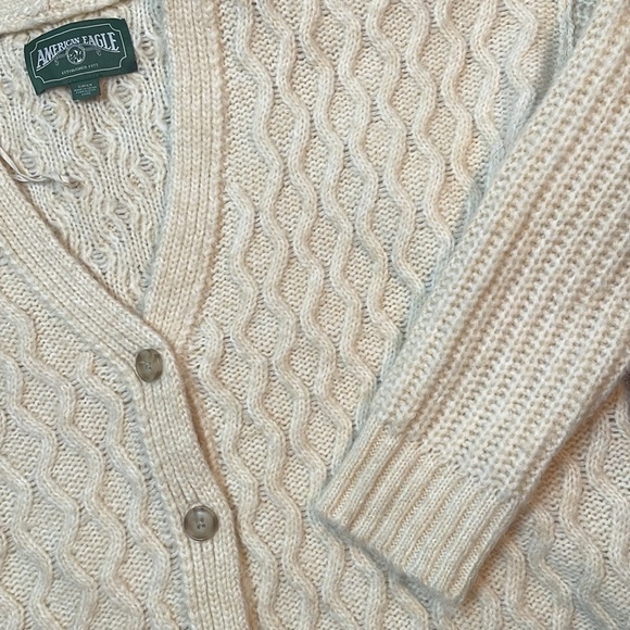 Vintage American Eagle Oversized Button Up V Neck Cream Beige Knit Sweater Small - Picture 2 of 6